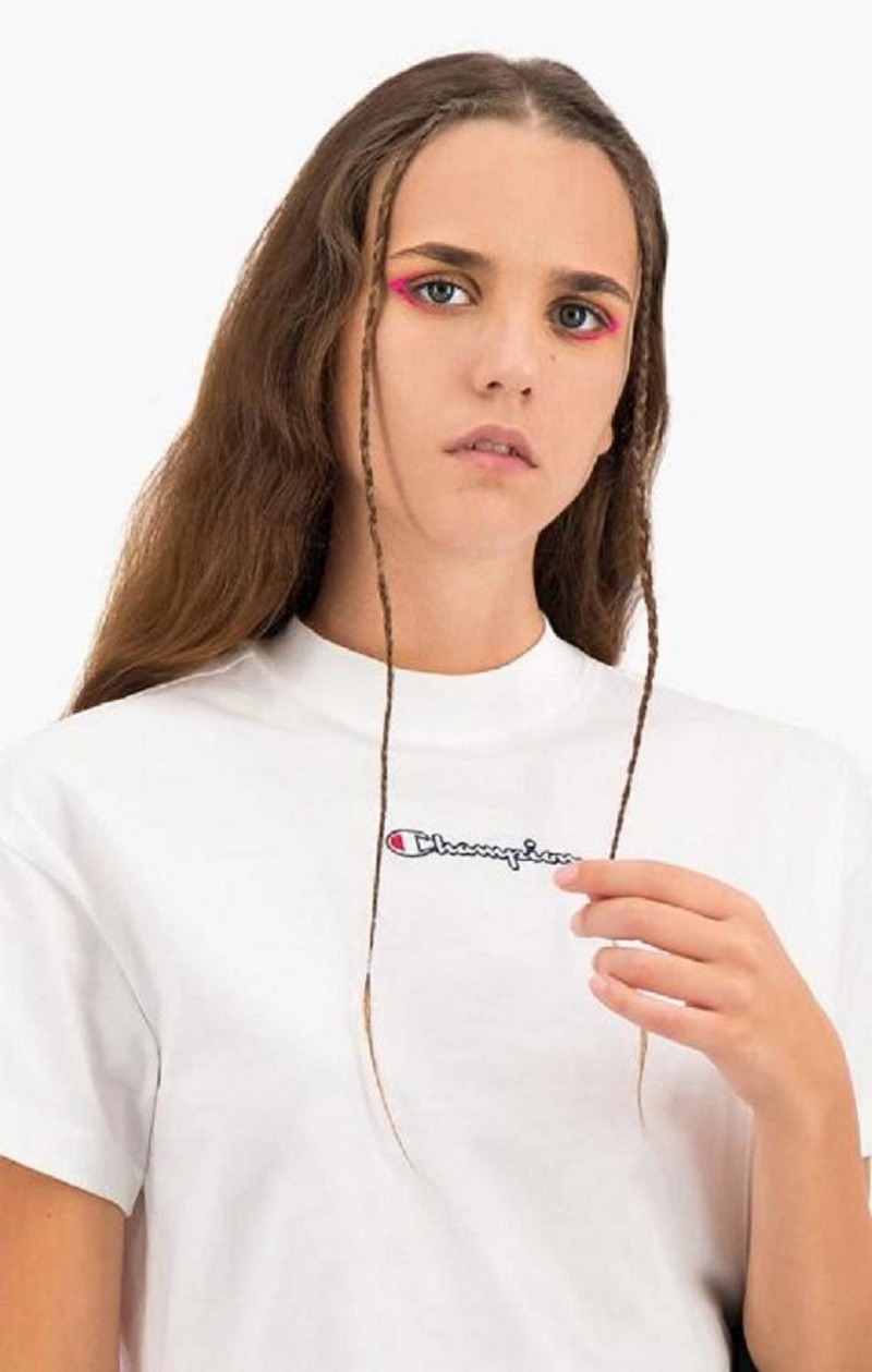 Camiseta Champion Cropped Script Logo T-Shirt Blancas | 9152-PVTDL