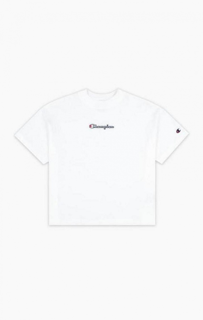 Camiseta Champion Cropped Script Logo T-Shirt Blancas | 9152-PVTDL