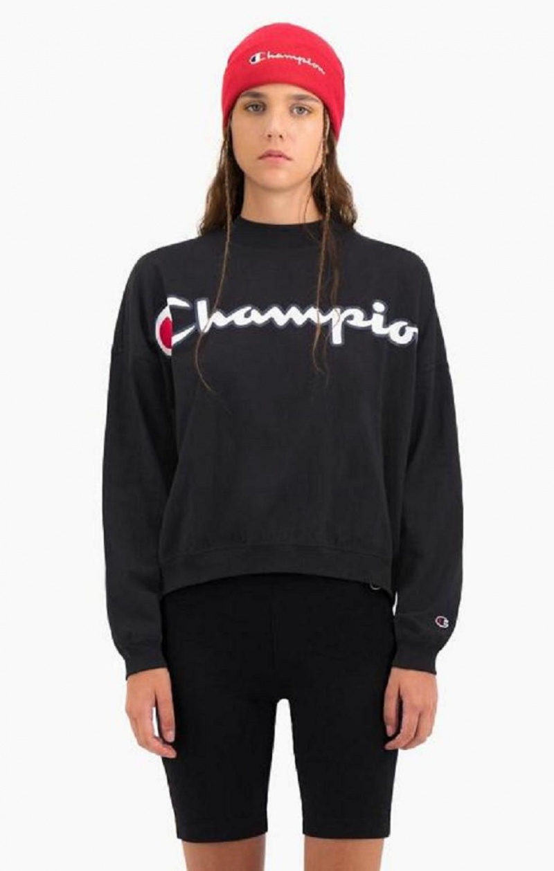 Camiseta Champion Cropped Script Logo T-Shirt Negras | 1837-WNYJR