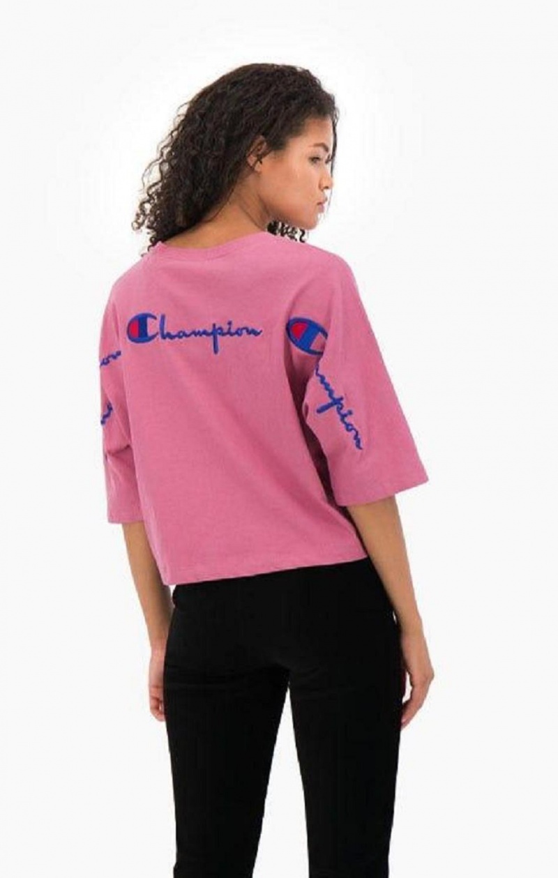 Camiseta Champion Cropped Script Logo T-Shirt Rojas | 4172-KICER