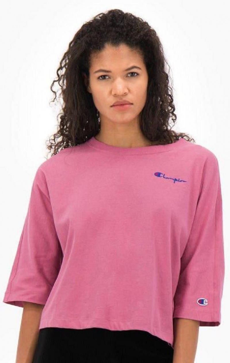 Camiseta Champion Cropped Script Logo T-Shirt Rojas | 4172-KICER