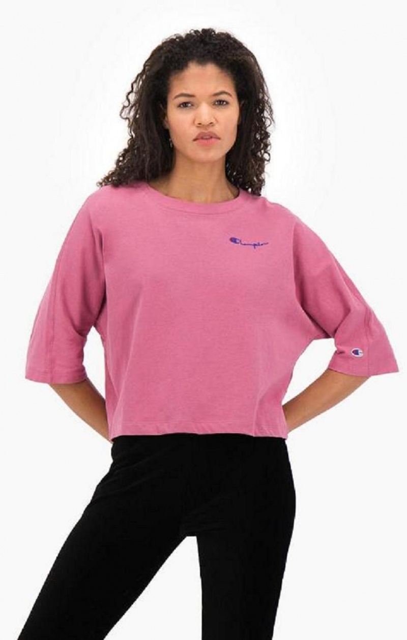 Camiseta Champion Cropped Script Logo T-Shirt Rojas | 4172-KICER