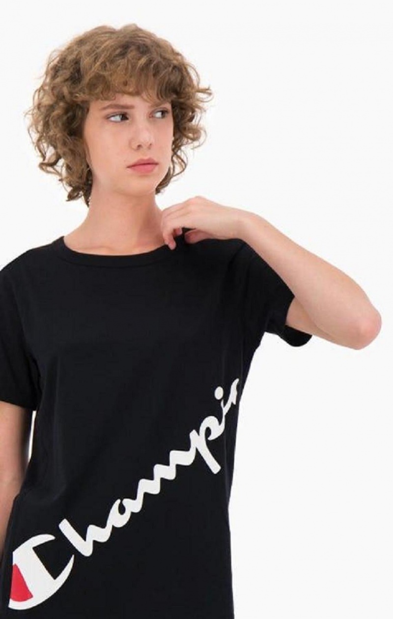 Camiseta Champion Diagonal Script Logo Print T-Shirt Negras | 9572-VDRFO