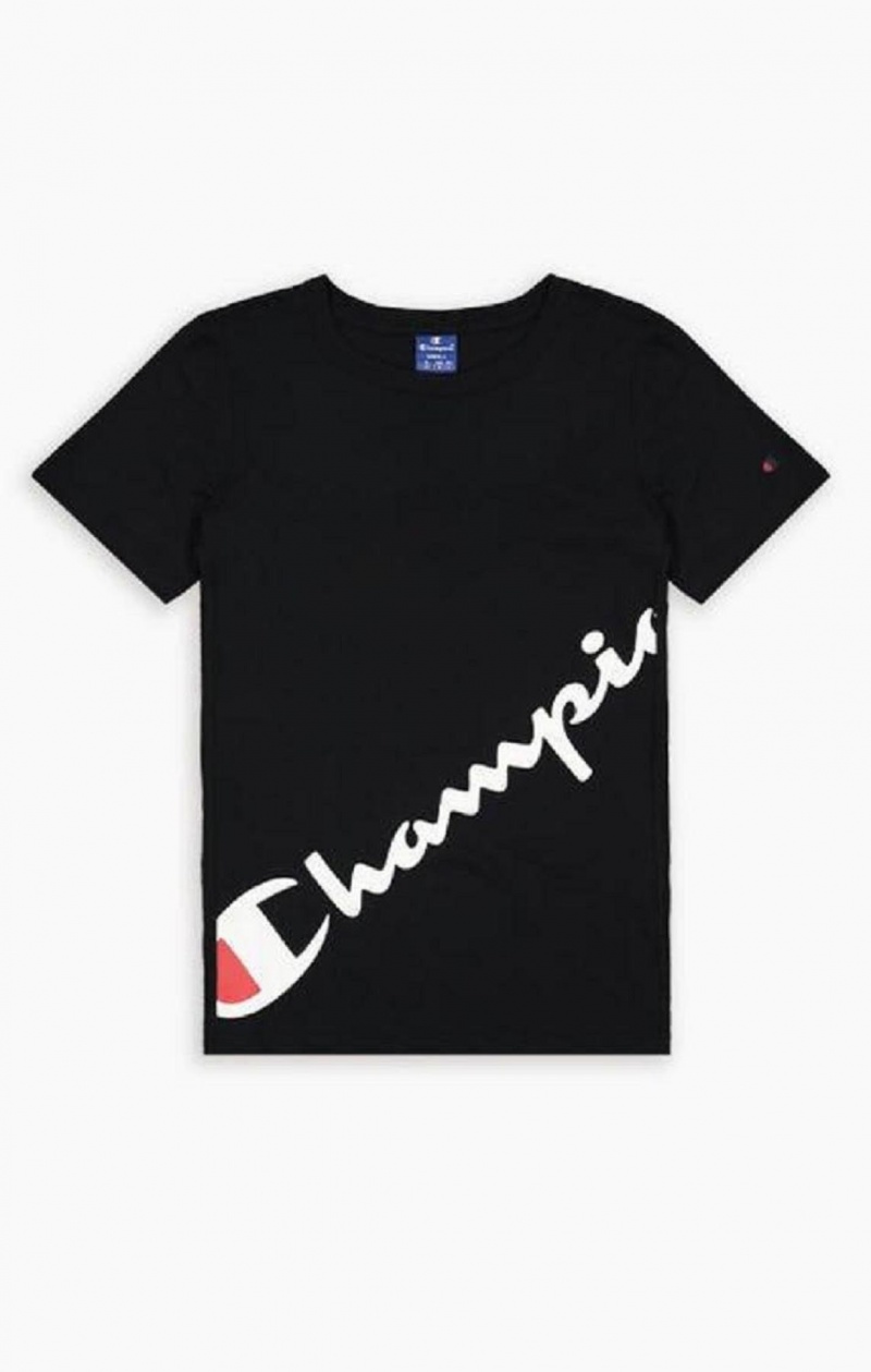 Camiseta Champion Diagonal Script Logo Print T-Shirt Negras | 9572-VDRFO