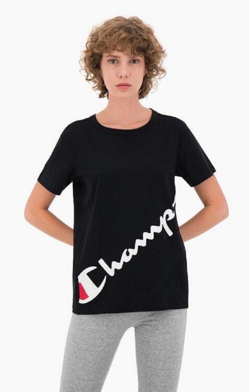 Camiseta Champion Diagonal Script Logo Print T-Shirt Negras | 9572-VDRFO