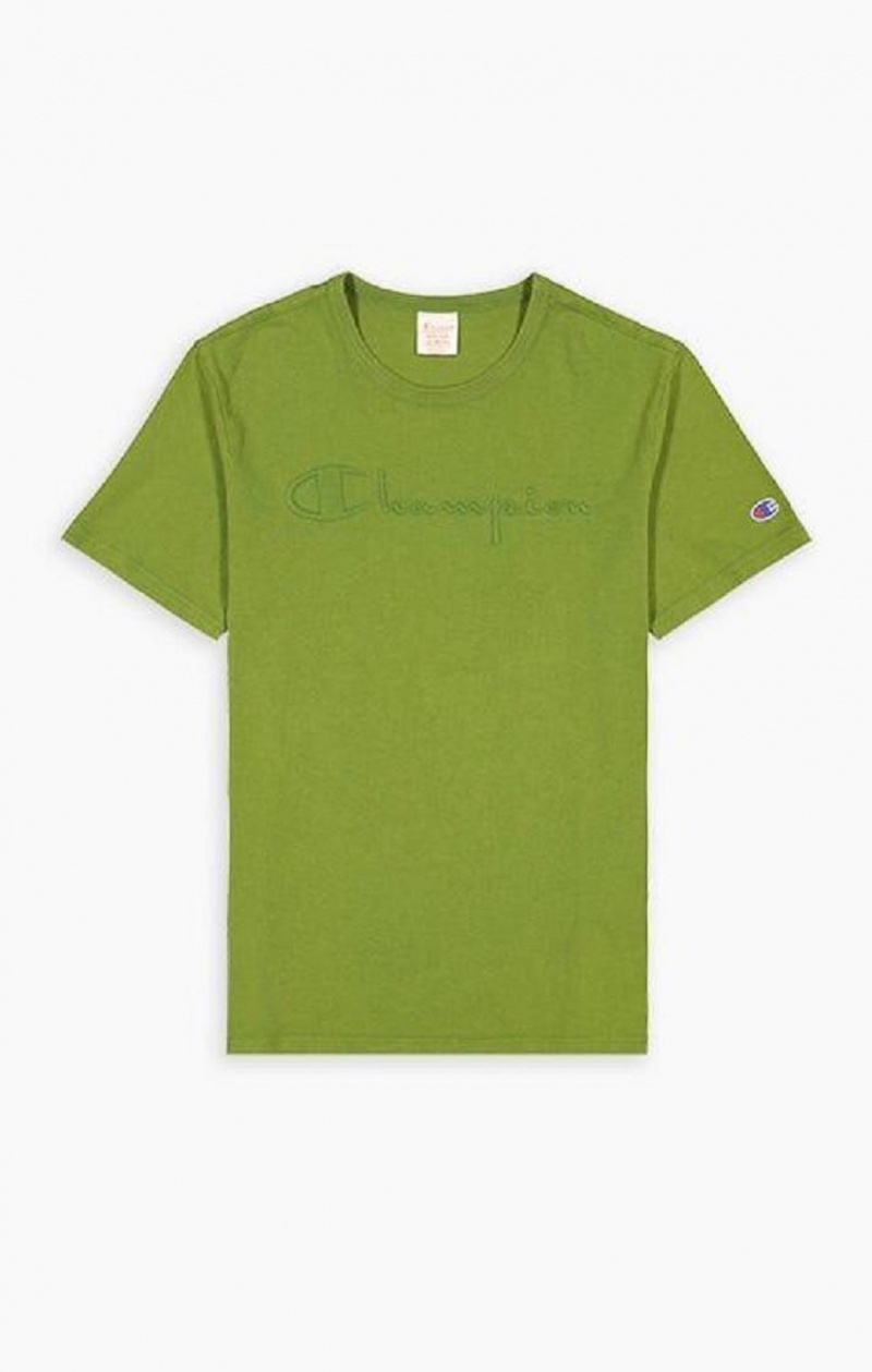 Camiseta Champion Embossed Script Logo T-Shirt Verde | 9215-PBAIE