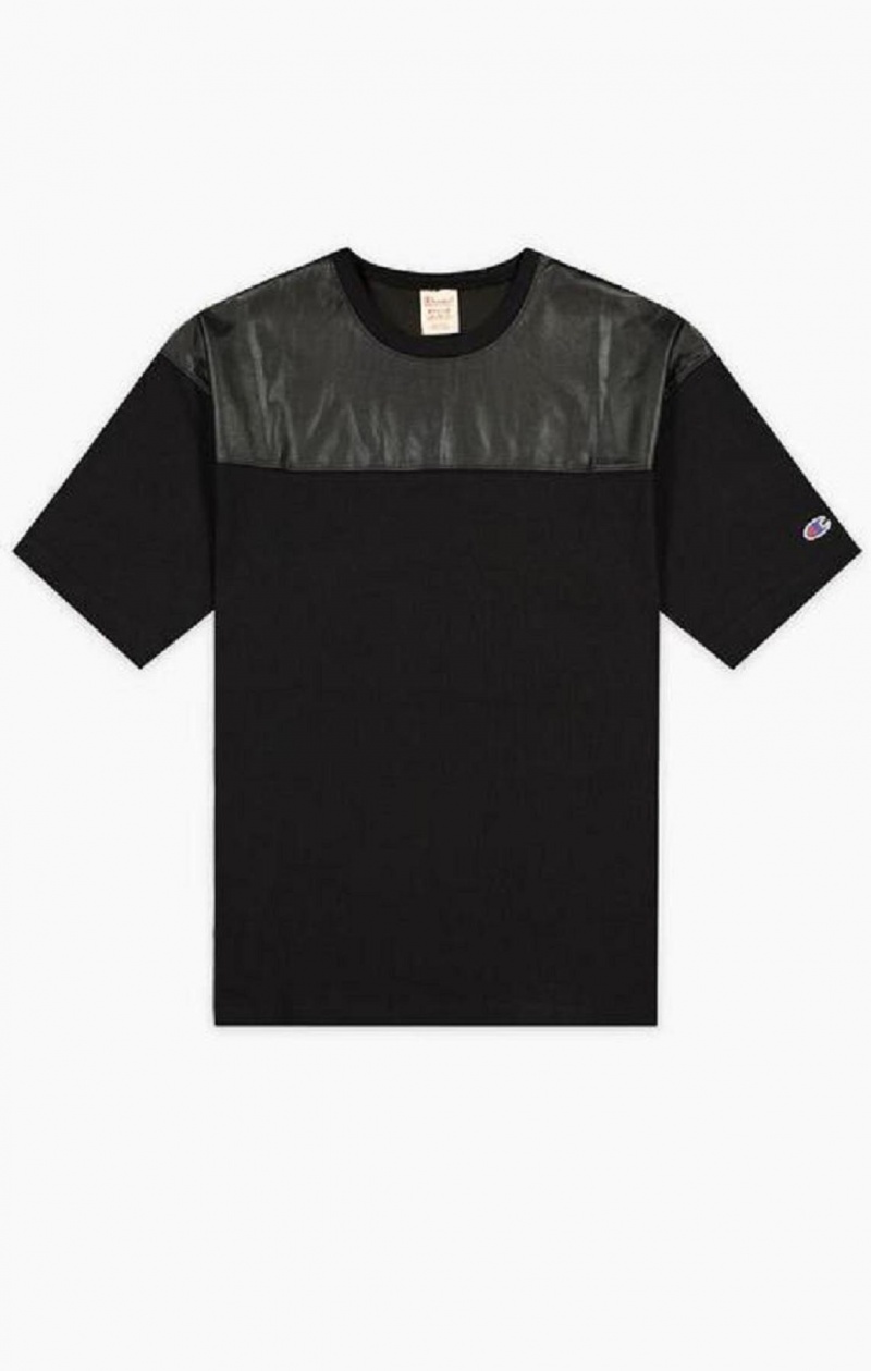 Camiseta Champion Faux Cuero Panel T-Shirt Negras | 9235-XELRF