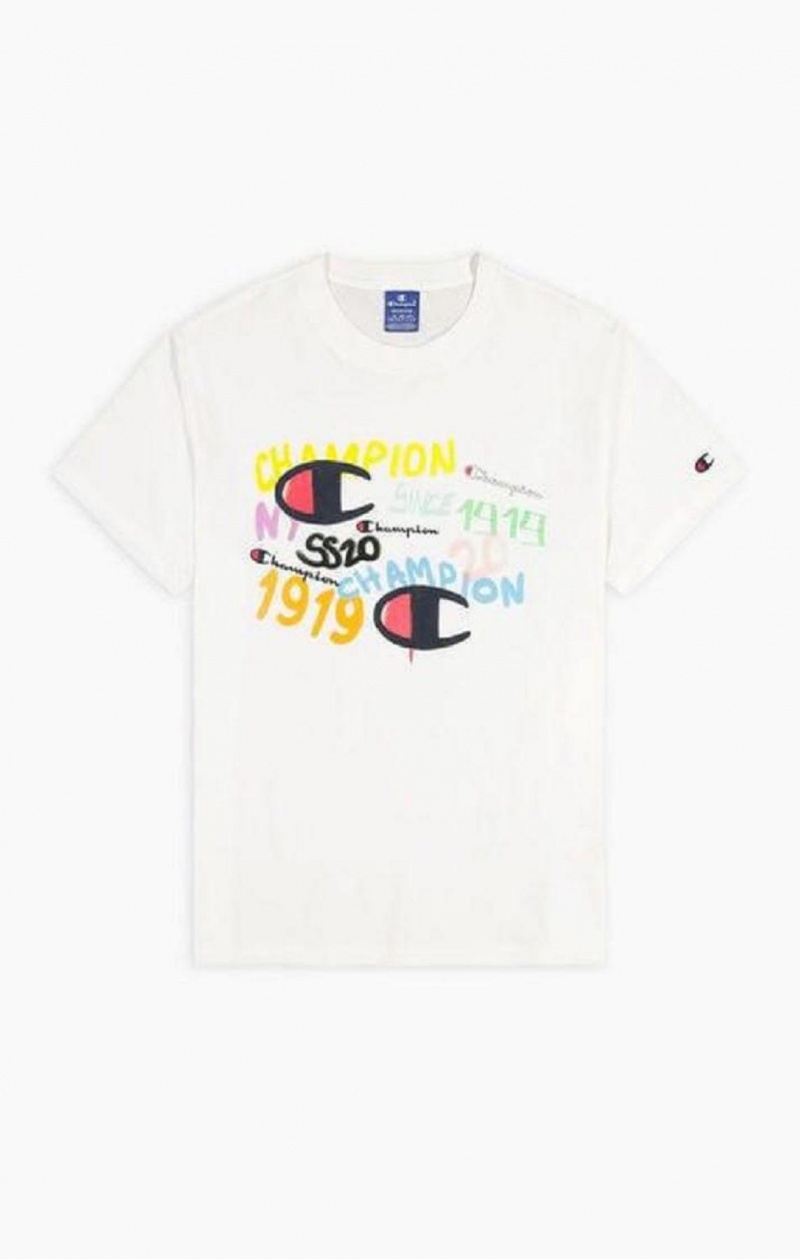 Camiseta Champion Graffiti Logo Print T-Shirt Blancas | 6057-PWSGT