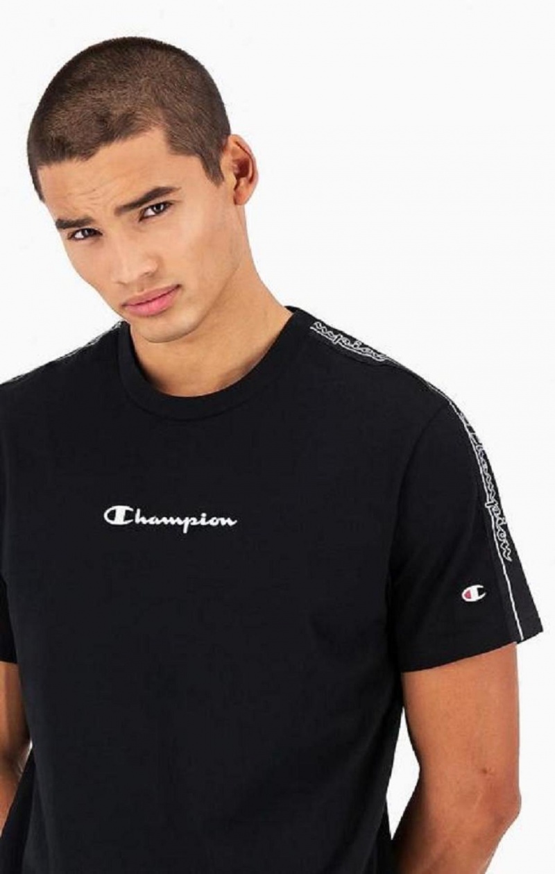 Camiseta Champion Jacquard Logo Tape T-Shirt Negras | 8301-DWXUK