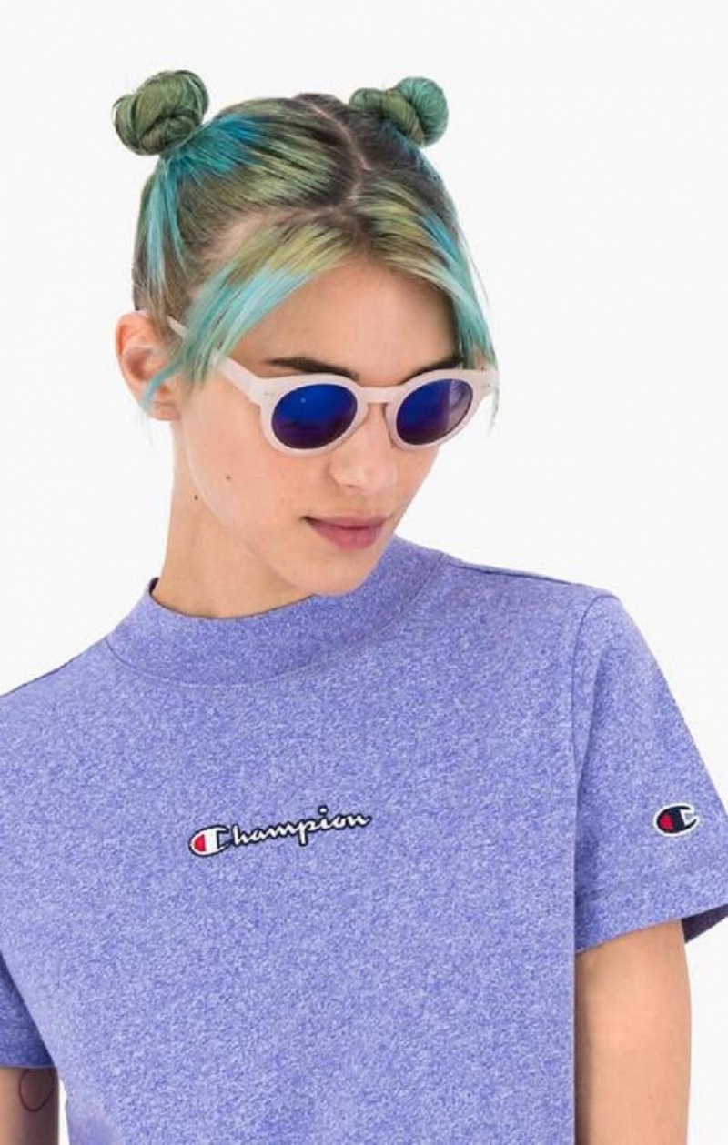 Camiseta Champion Jaspé Script Logo T-Shirt Azules | 6807-TNHKJ