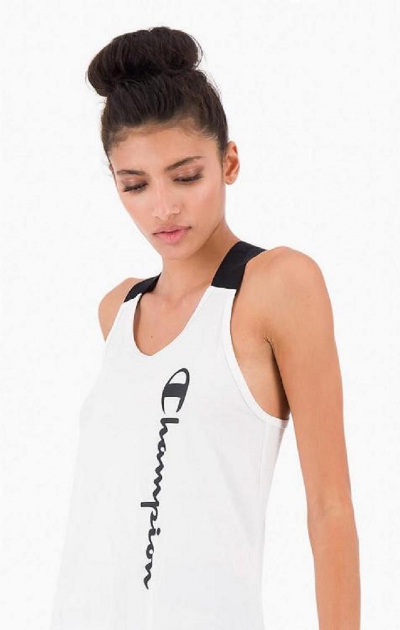 Camiseta Champion Logo Tape Criss-Cross Back Jersey Tank Top Blancas | 2046-TKGQV