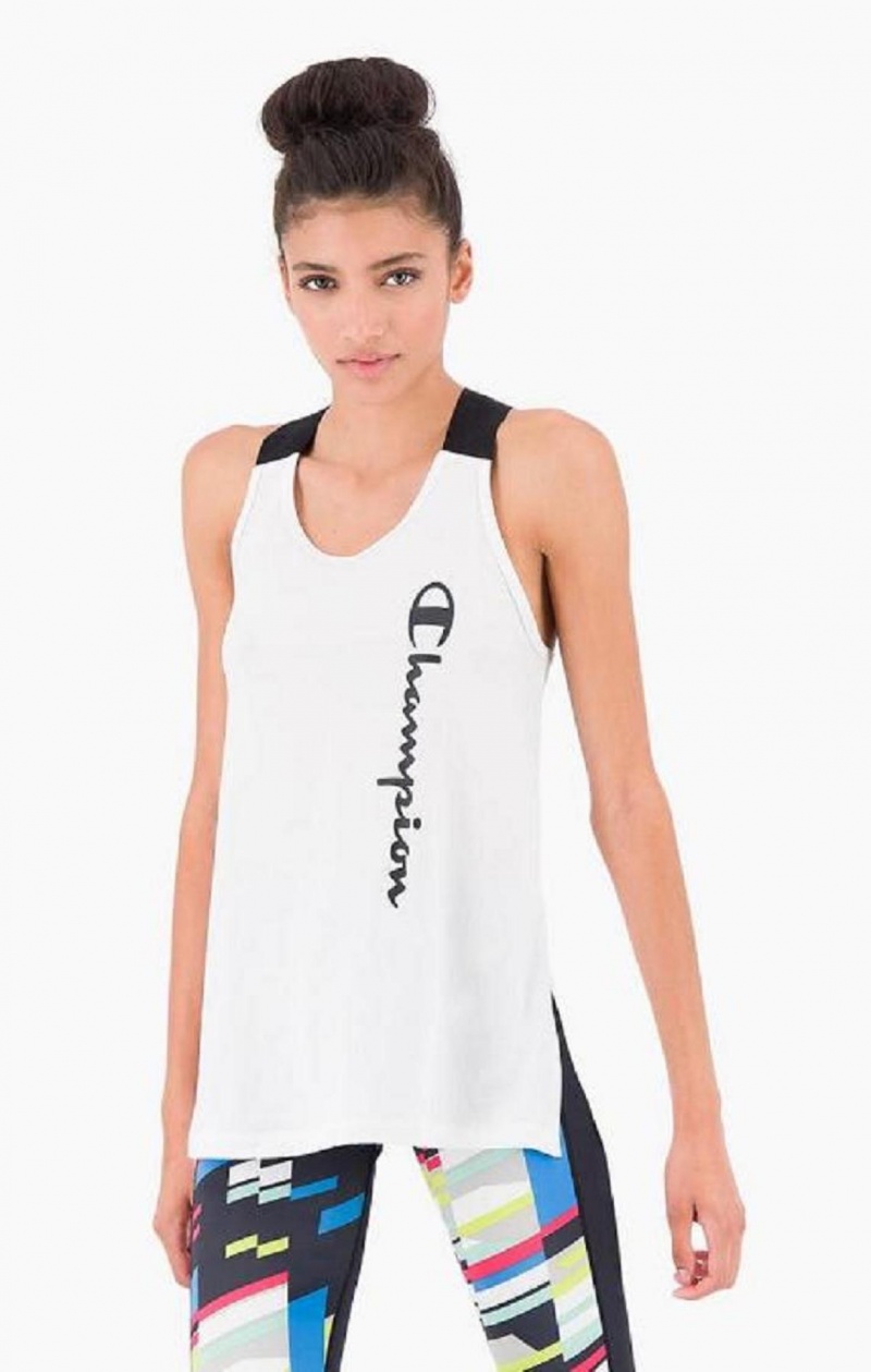 Camiseta Champion Logo Tape Criss-Cross Back Jersey Tank Top Blancas | 2046-TKGQV