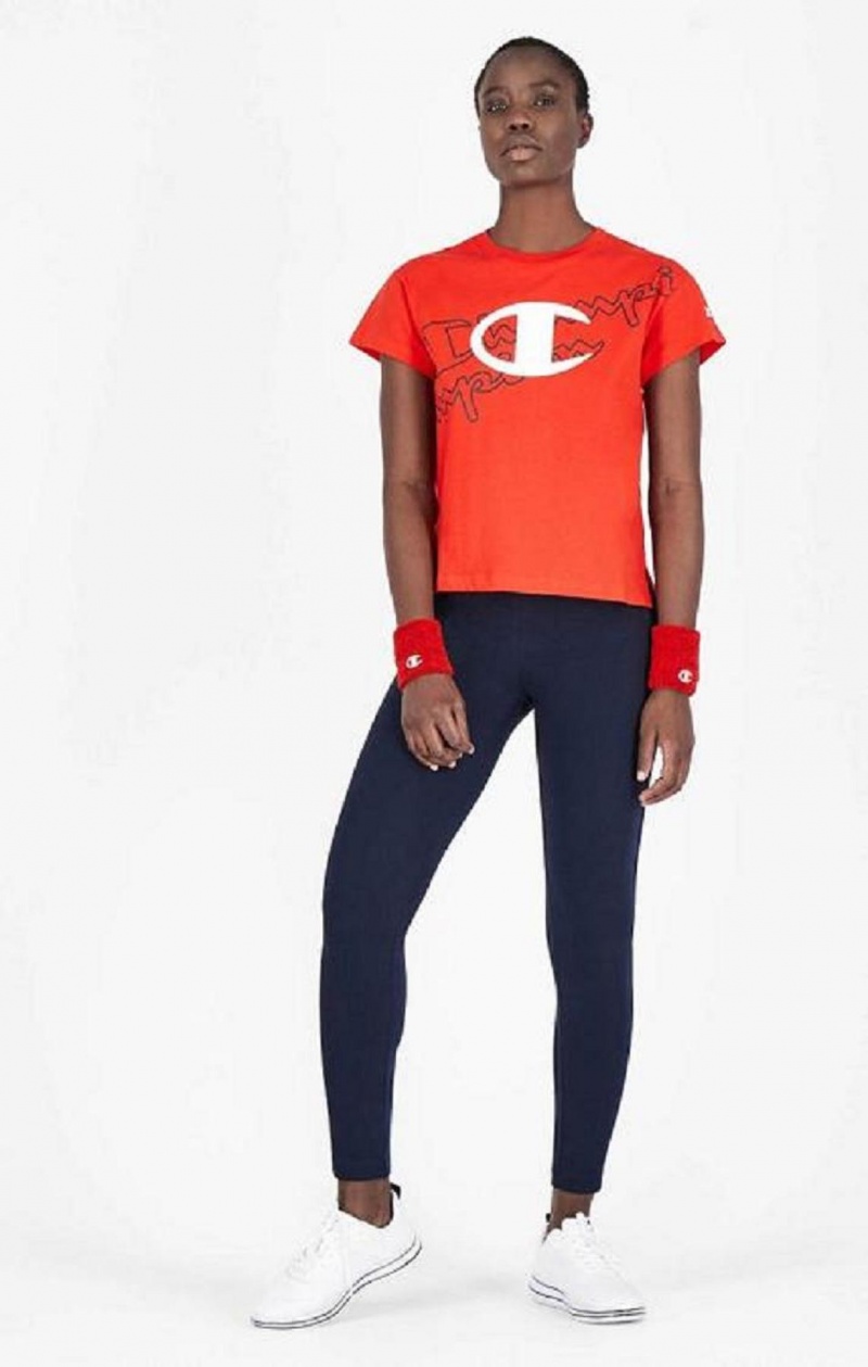 Camiseta Champion Multi Logo Cropped T-Shirt Rojas | 4972-BAHKP