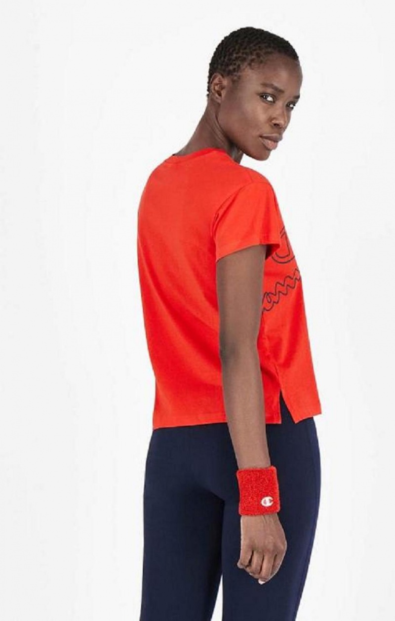 Camiseta Champion Multi Logo Cropped T-Shirt Rojas | 4972-BAHKP