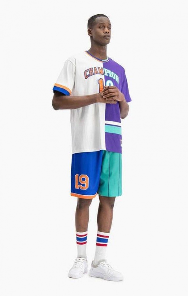 Camiseta Champion NBMIX Patchwork 'Champion 19' Basketball Blancas Moradas | 6312-HRNAK