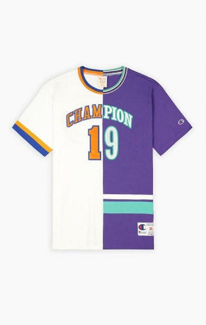 Camiseta Champion NBMIX Patchwork 'Champion 19' Basketball Blancas Moradas | 6312-HRNAK