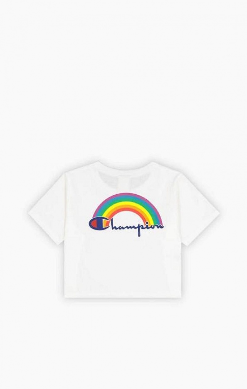 Camiseta Champion PRIDE Crew Neck Cropped T-Shirt Blancas | 0197-YZVRN