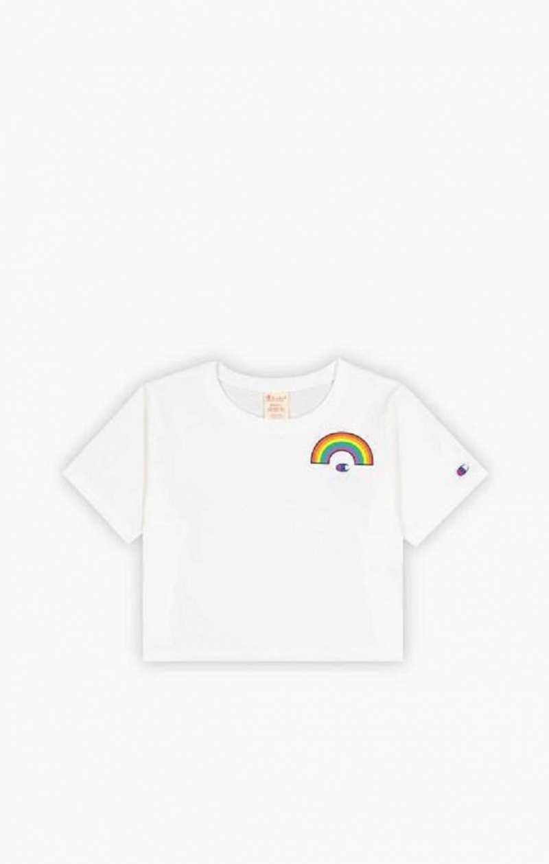 Camiseta Champion PRIDE Crew Neck Cropped T-Shirt Blancas | 0197-YZVRN