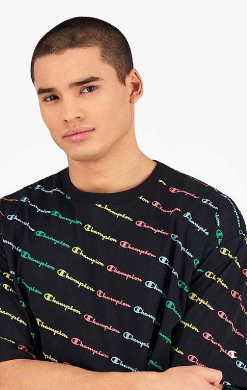 Camiseta Champion Pastel All-Over Script Logo Print T-Shirt Negras | 6290-KJUZN