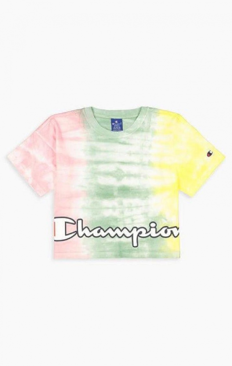 Camiseta Champion Pastel Tie Dye Cropped Script Logo T-Shirt Rosas Verde | 7918-KJMFA