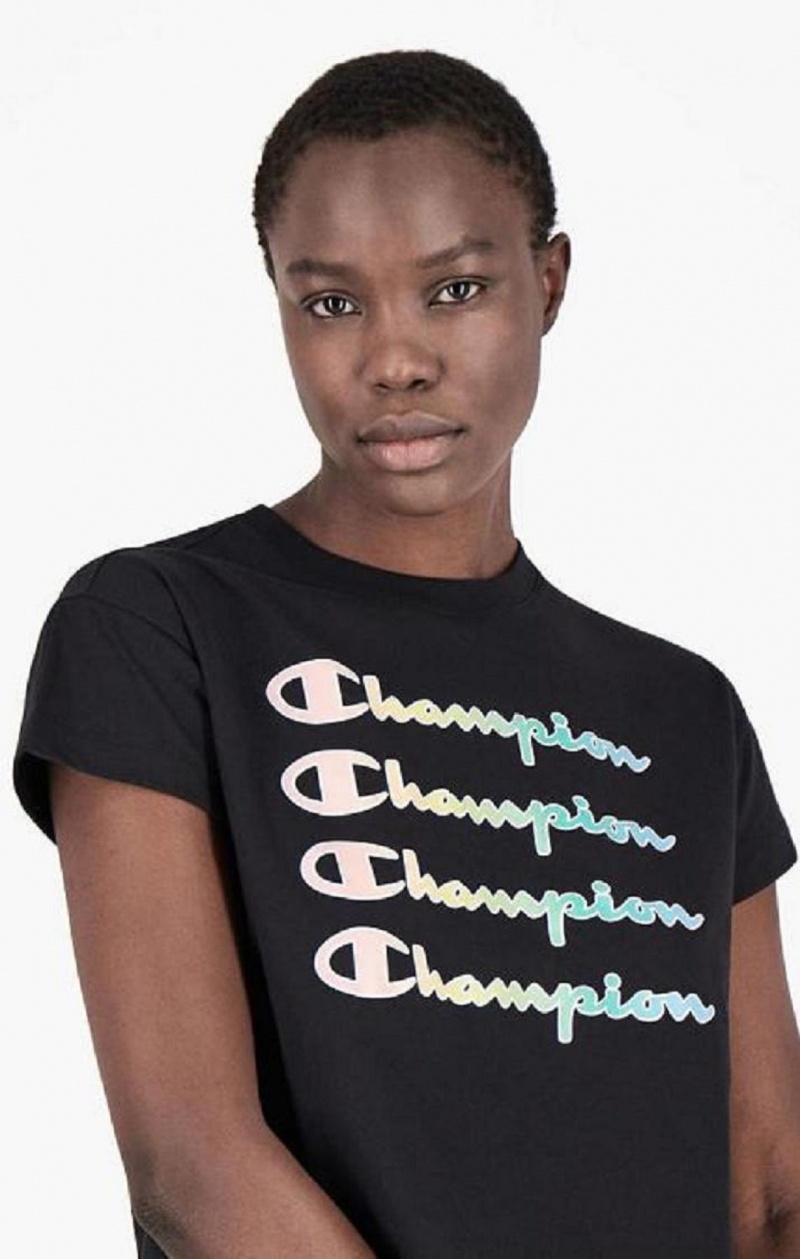 Camiseta Champion Rainbow Script Logo Print T-Shirt Negras | 2617-EONJT