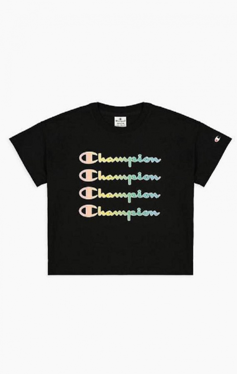 Camiseta Champion Rainbow Script Logo Print T-Shirt Negras | 2617-EONJT