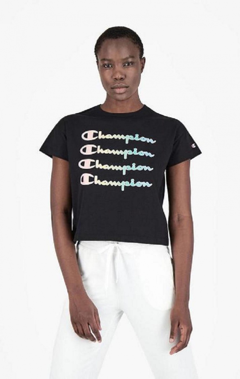 Camiseta Champion Rainbow Script Logo Print T-Shirt Negras | 2617-EONJT