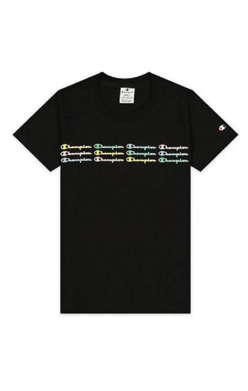 Camiseta Champion Rainbow Script Logo Print T-Shirt Negras | 9601-UEQRJ