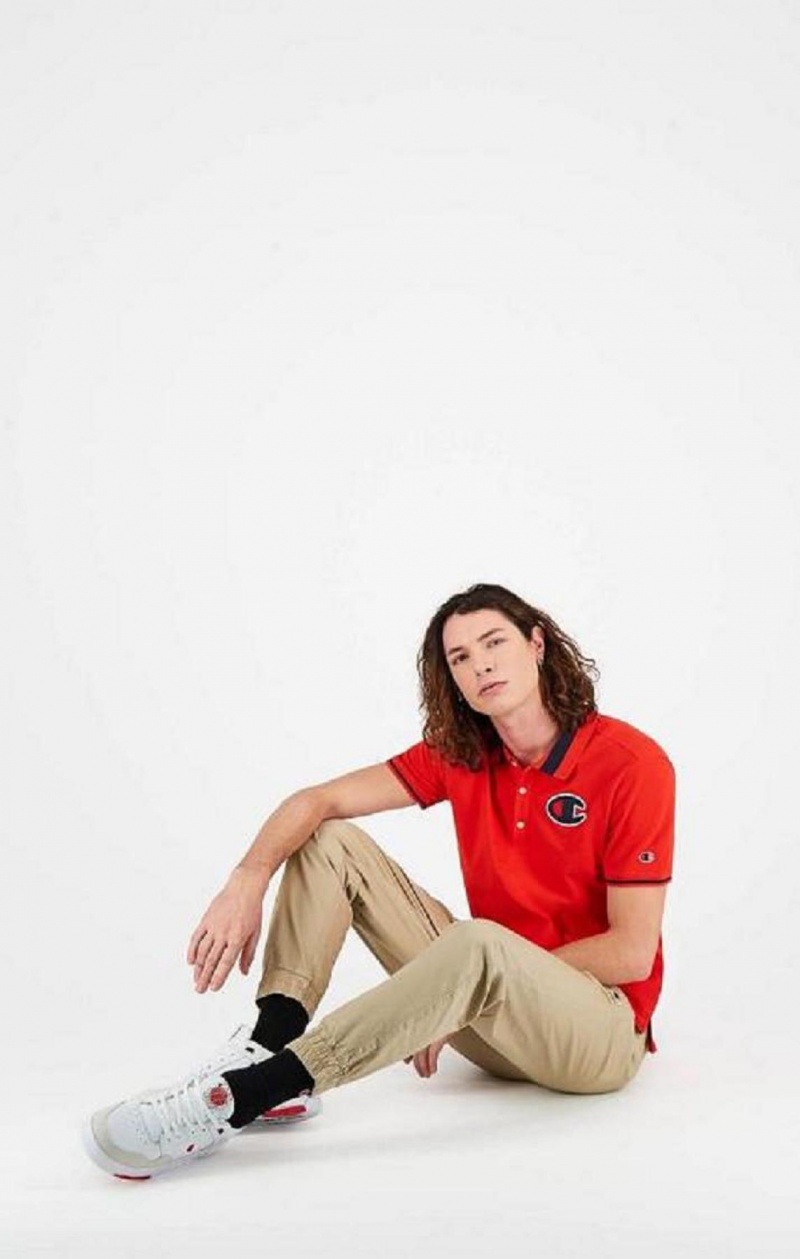 Camiseta Champion Satin C Logo Polo Shirt Rojas | 9503-WDUNY