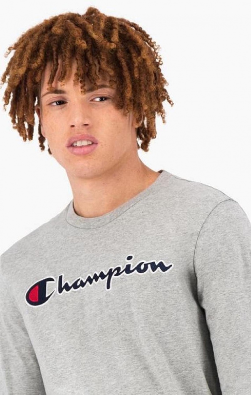 Camiseta Champion Satin Stitch Script Logo T-Shirt Gris Claro | 6403-FHULK