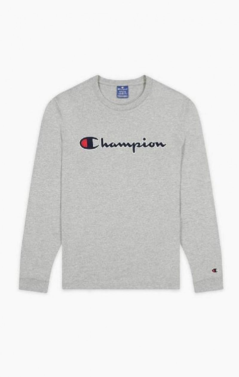 Camiseta Champion Satin Stitch Script Logo T-Shirt Gris Claro | 6403-FHULK