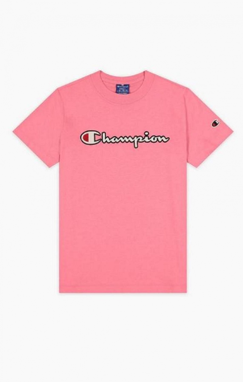 Camiseta Champion Satin Stitch Script Logo T-Shirt Rosas | 9374-EAISB