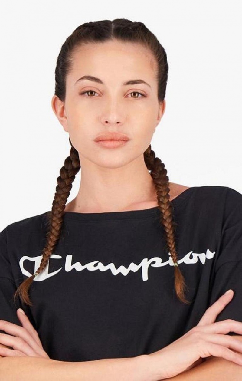 Camiseta Champion Script Logo Cropped T-Shirt Negras | 3910-EMZHA