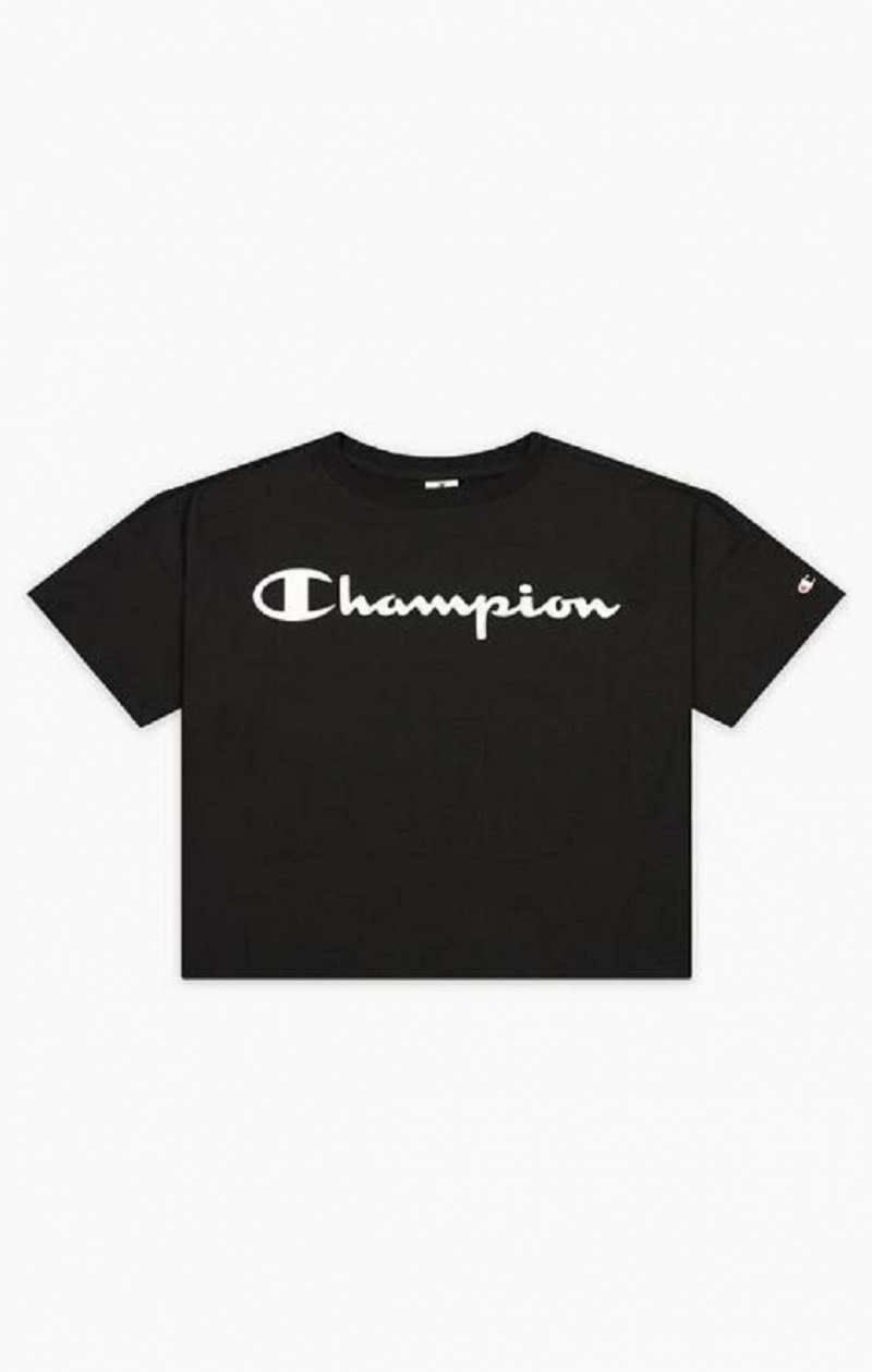 Camiseta Champion Script Logo Cropped T-Shirt Negras | 3910-EMZHA