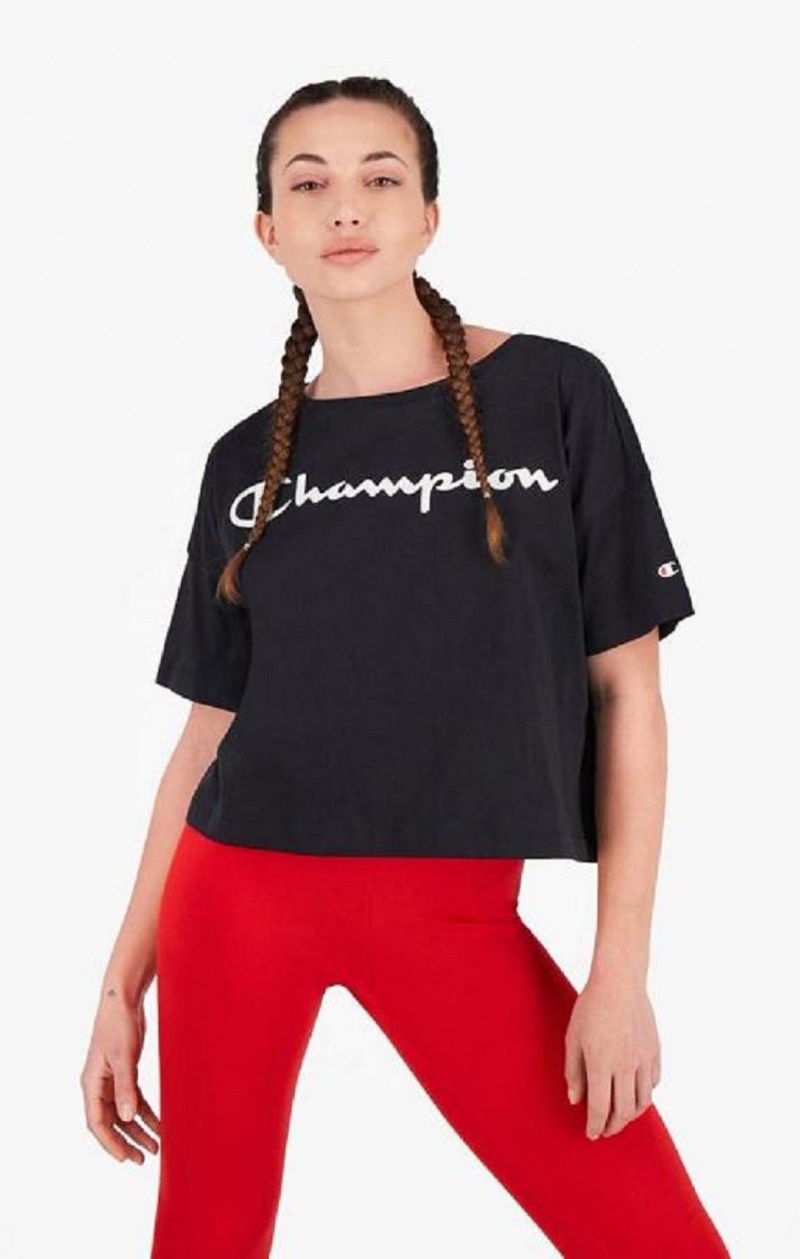 Camiseta Champion Script Logo Cropped T-Shirt Negras | 3910-EMZHA