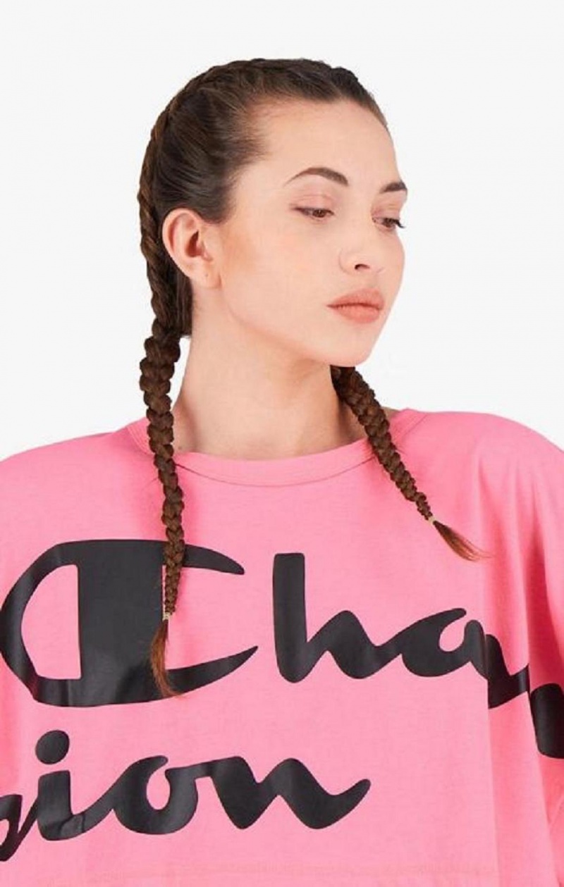 Camiseta Champion Script Logo Cropped T-Shirt Fucsia | 8432-YRTGU