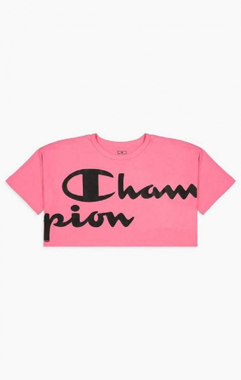 Camiseta Champion Script Logo Cropped T-Shirt Fucsia | 8432-YRTGU