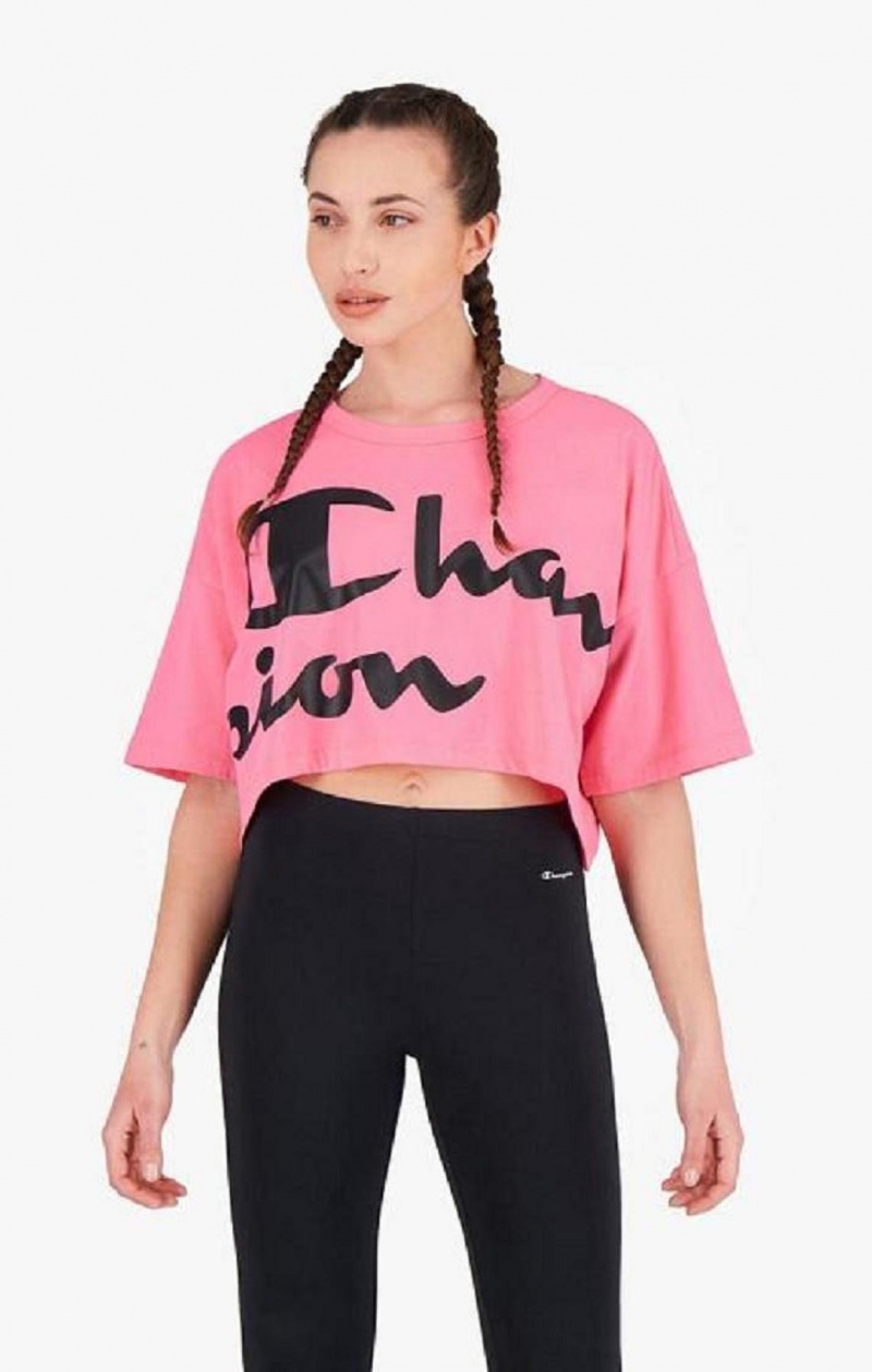 Camiseta Champion Script Logo Cropped T-Shirt Fucsia | 8432-YRTGU