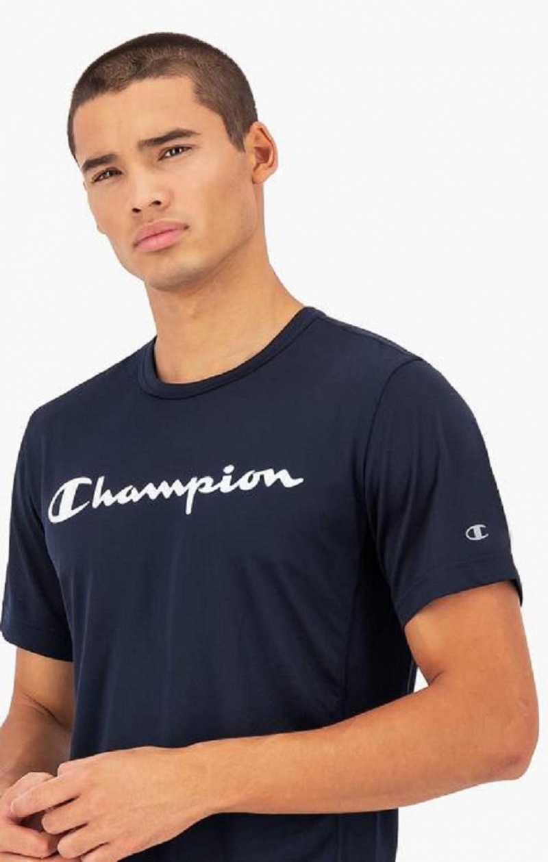 Camiseta Champion Script Logo Mesh T-Shirt Azules Oscuro | 1695-CFIHT