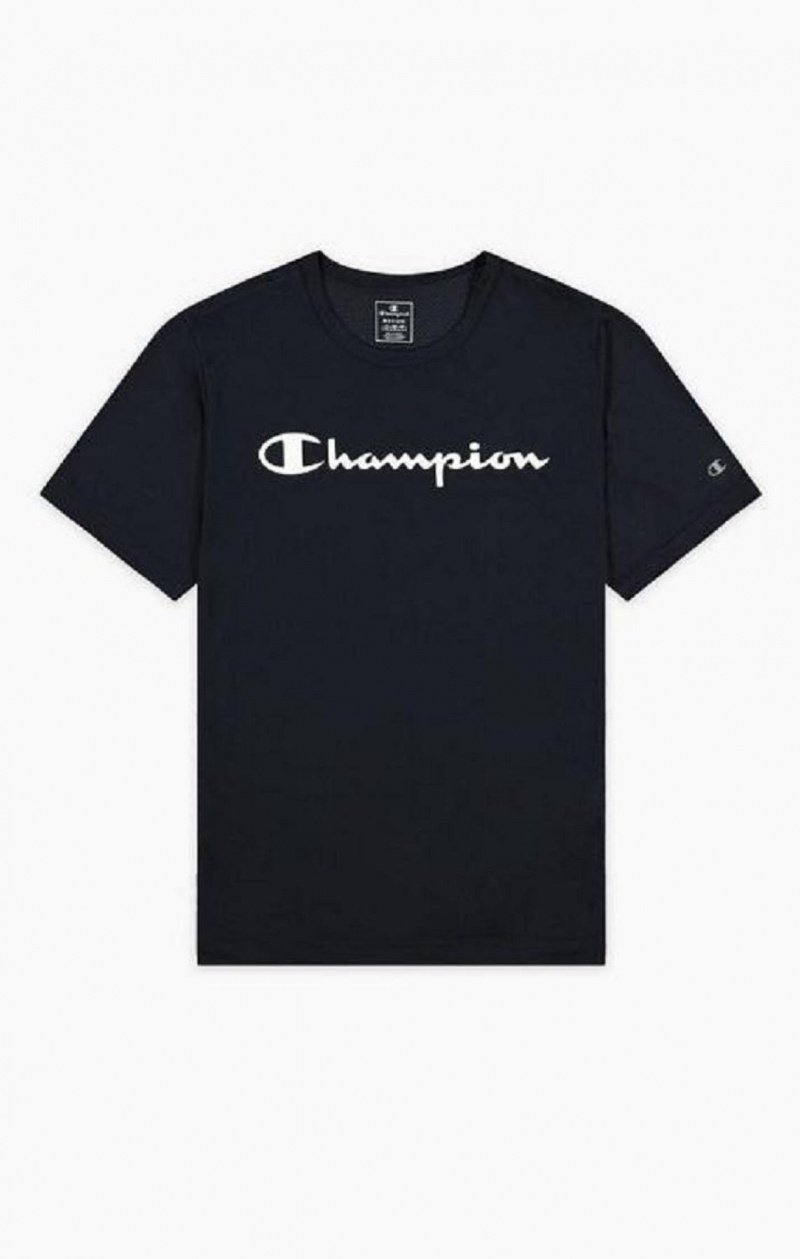 Camiseta Champion Script Logo Mesh T-Shirt Azules Oscuro | 1695-CFIHT