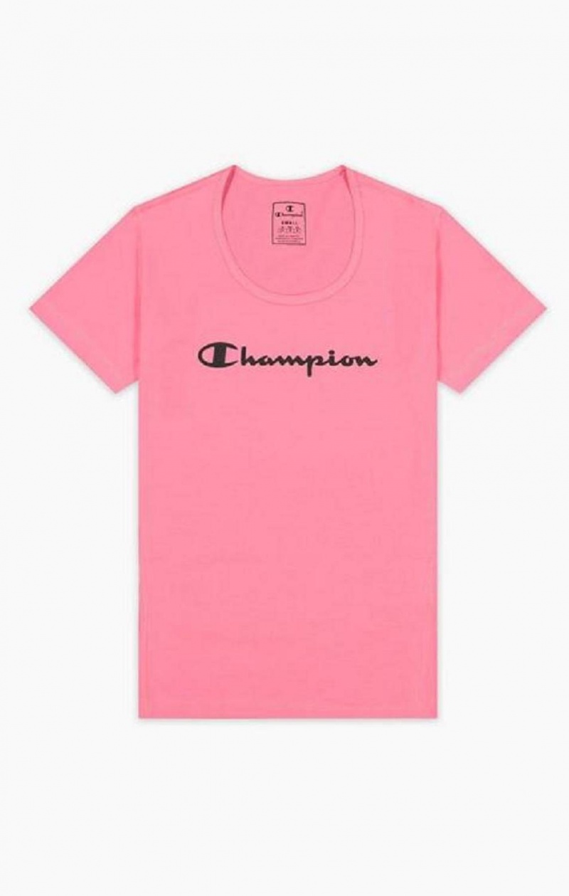 Camiseta Champion Script Logo Quick Dry Entrenamiento T-Shirt Fucsia | 1925-GBZYP