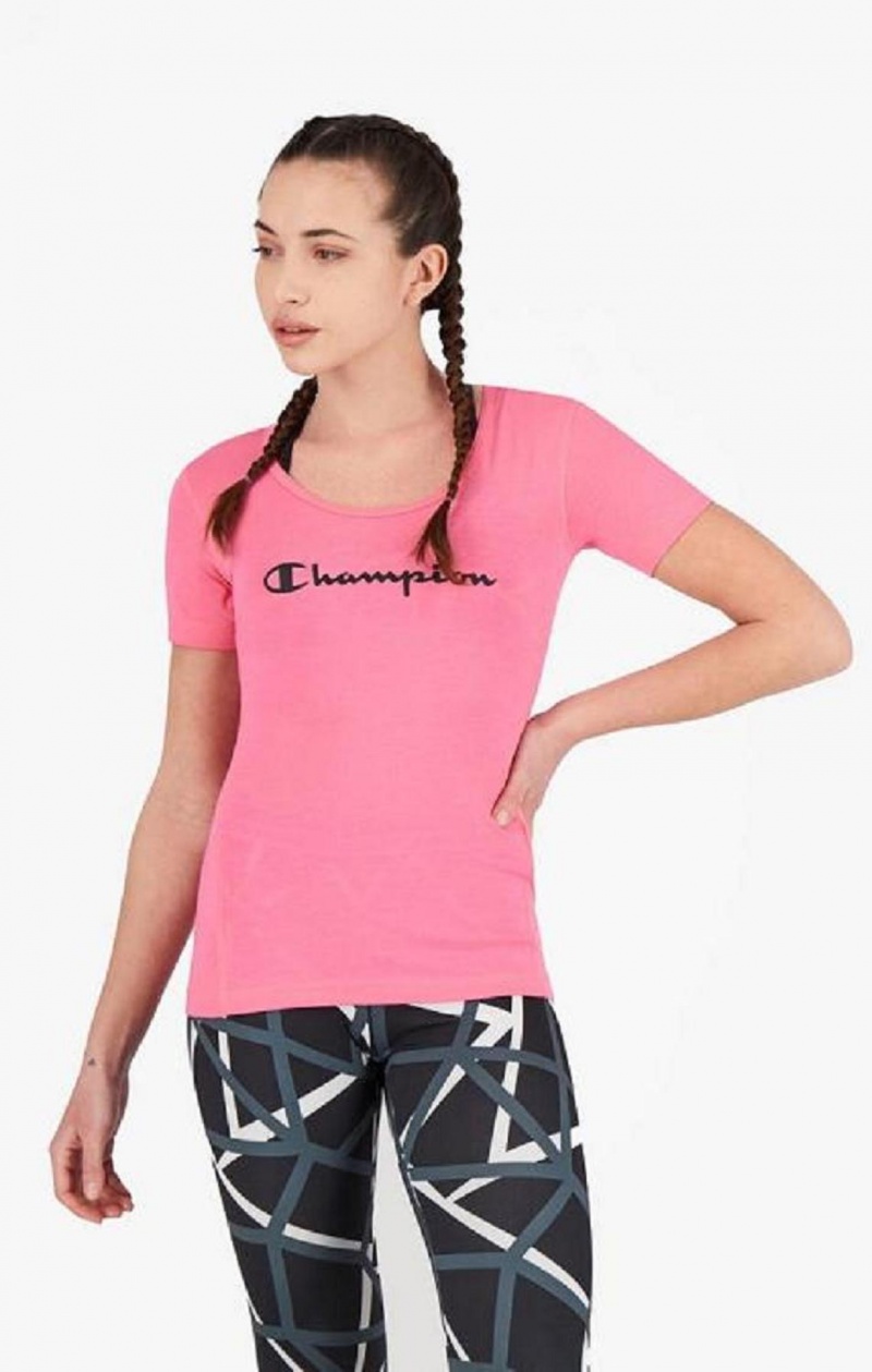 Camiseta Champion Script Logo Quick Dry Entrenamiento T-Shirt Fucsia | 1925-GBZYP