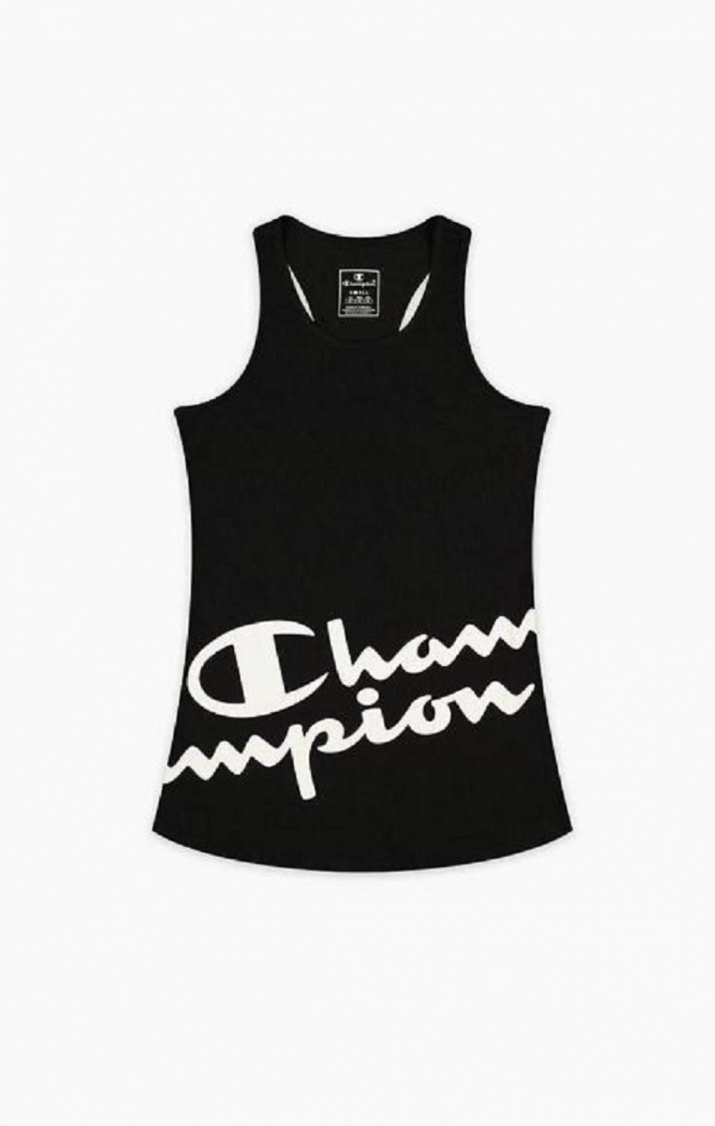 Camiseta Champion Script Logo Racer Entrenamiento Top Negras | 6438-UTFJD