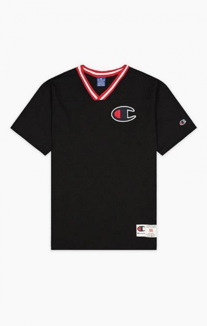 Camiseta Champion Stripe Collar V Neck T-Shirt Negras | 8379-LHBTD