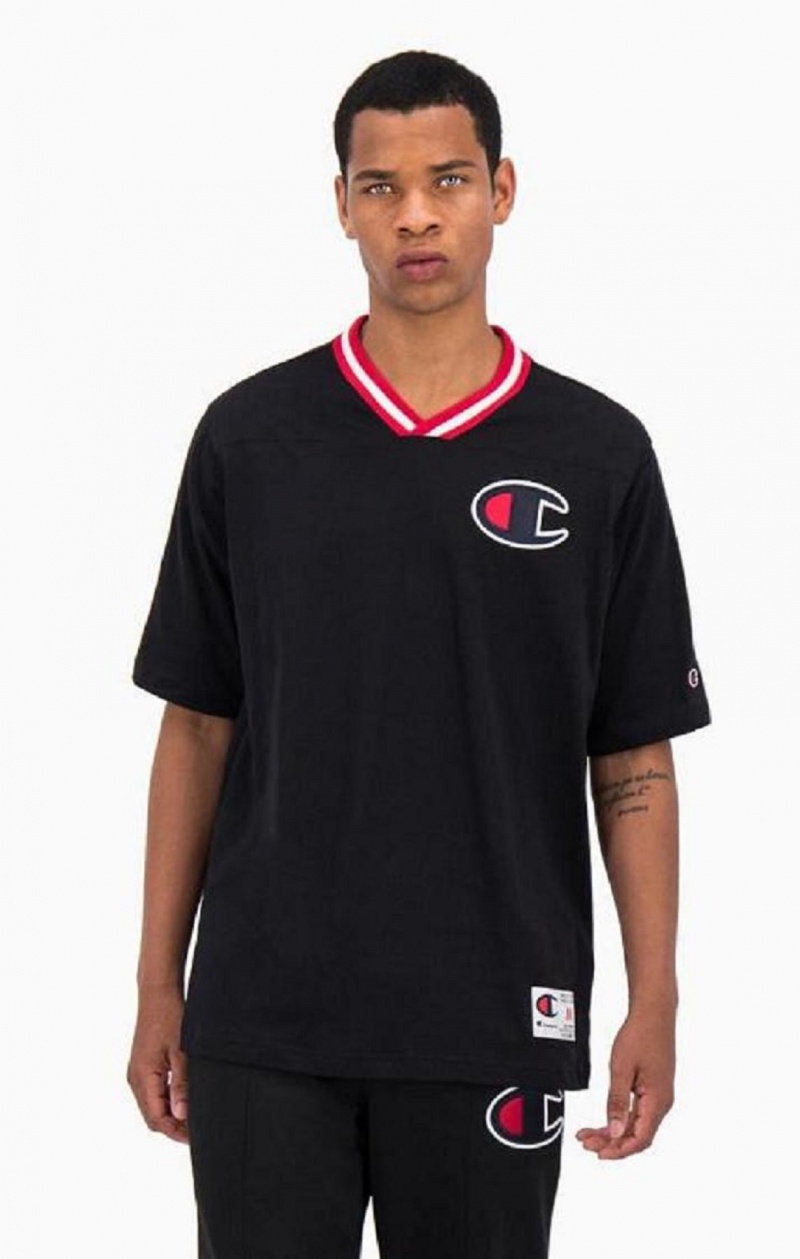 Camiseta Champion Stripe Collar V Neck T-Shirt Negras | 8379-LHBTD