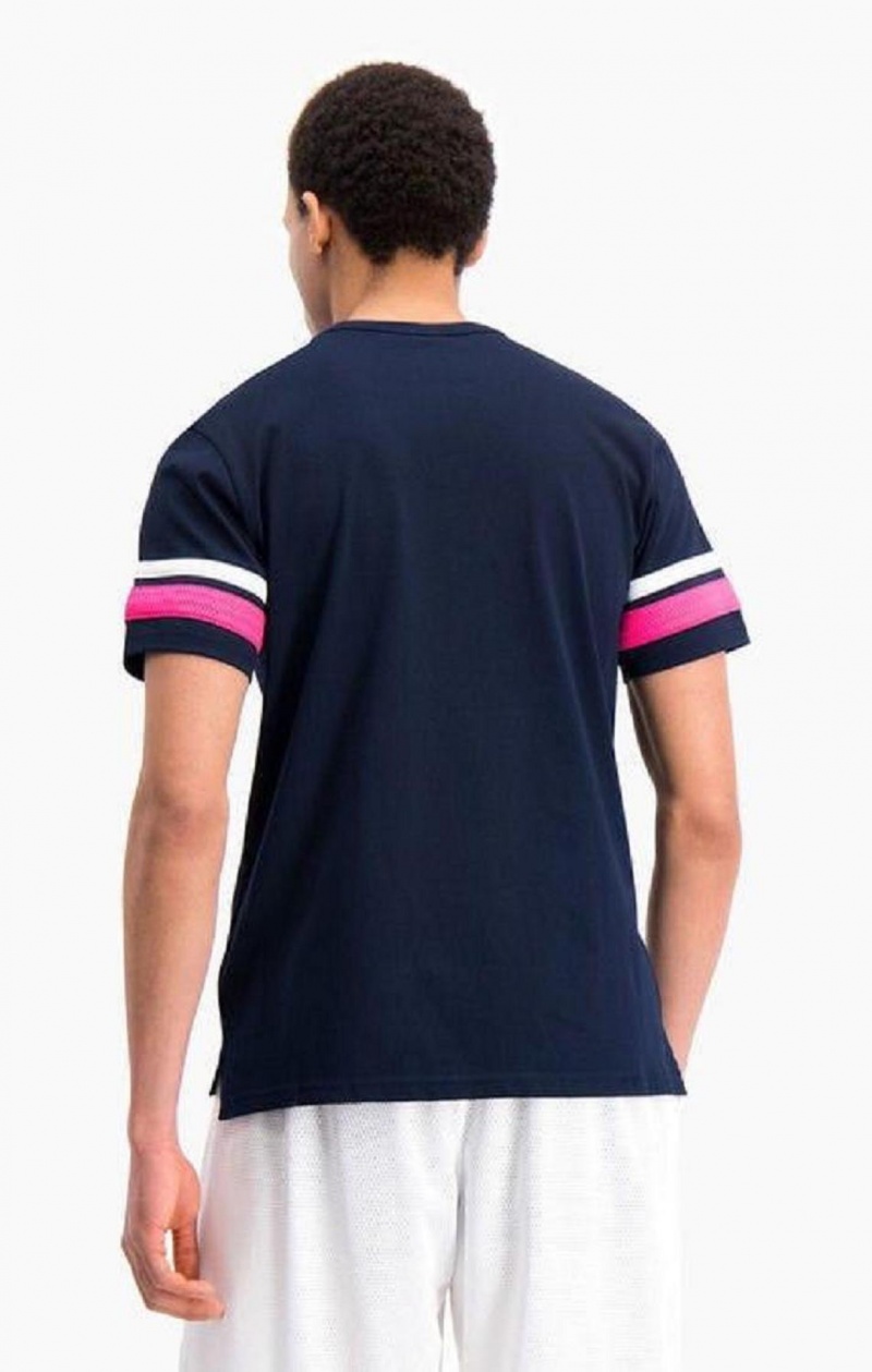 Camiseta Champion Stripe Detail Script Logo T-Shirt Azules | 1256-HYJTL