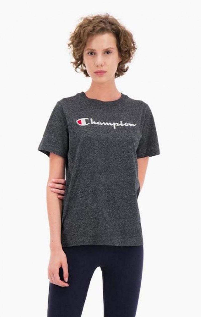 Camiseta Champion Velvet Script Logo T-Shirt Gris Claro | 6539-YDPOZ