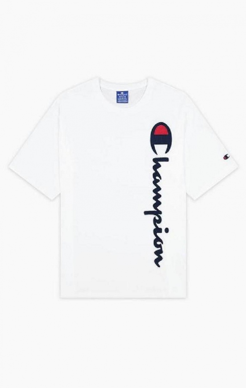 Camiseta Champion Vertical Script Logo T-Shirt Blancas | 9378-FZLTN