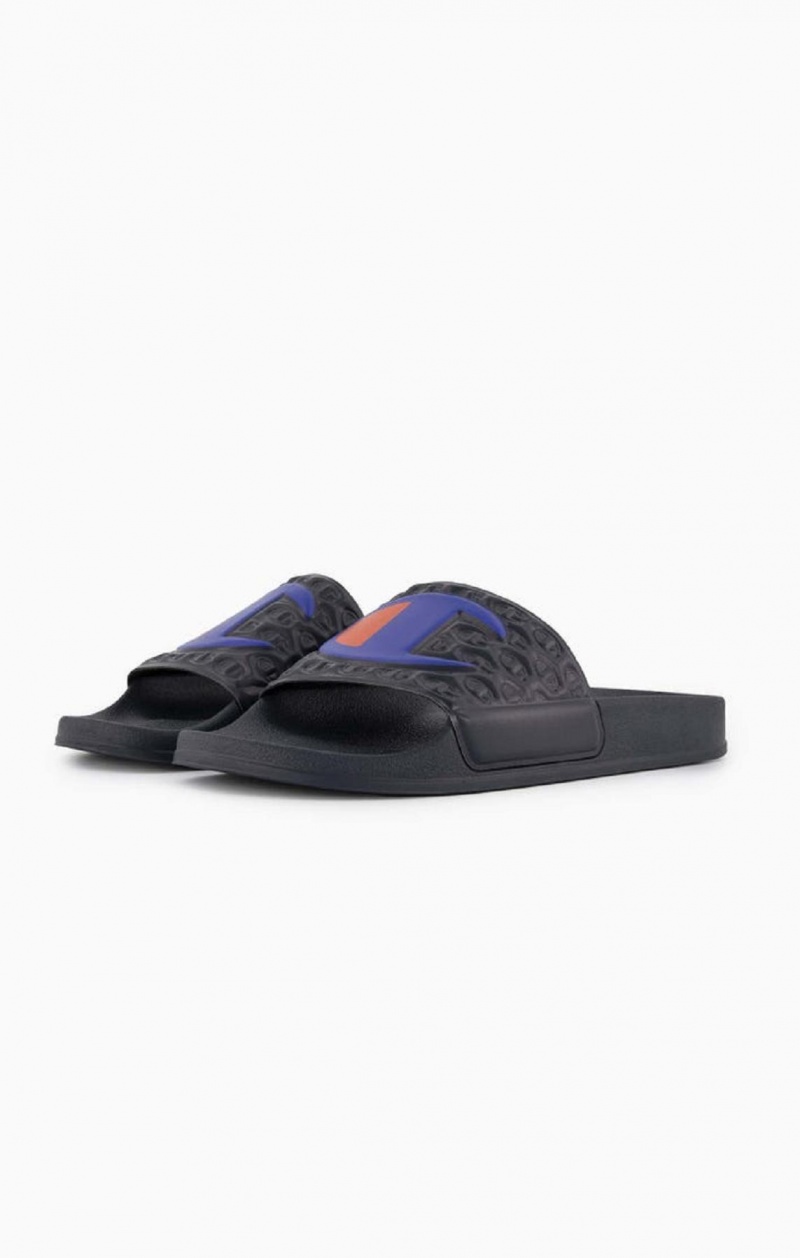 Chanclas Champion C Patch Pool Slides Azules Oscuro | 7013-FHUOI