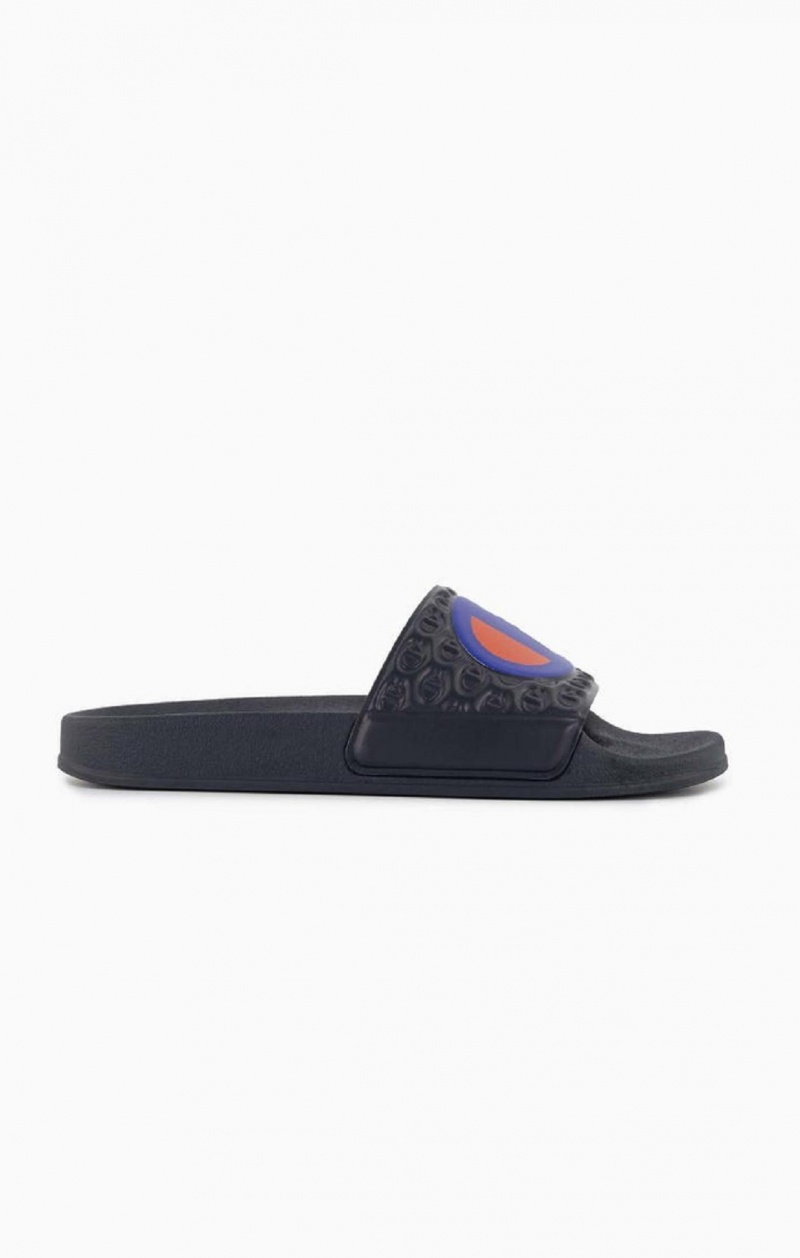 Chanclas Champion C Patch Pool Slides Azules Oscuro | 7013-FHUOI